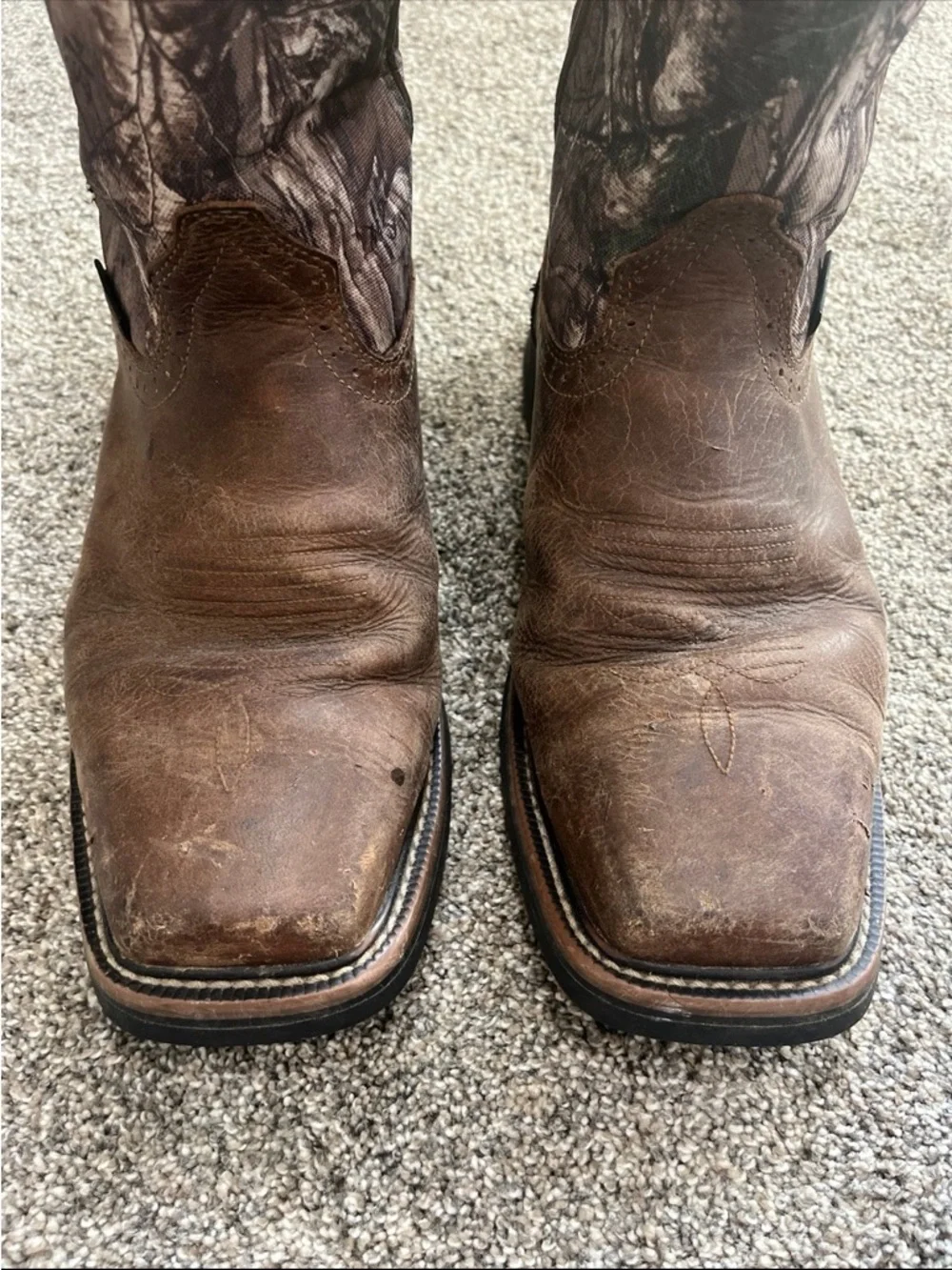 Justin Original Work Boots Mens 10EE Steel Toe Brown Camo Pull On AC1003 Wide